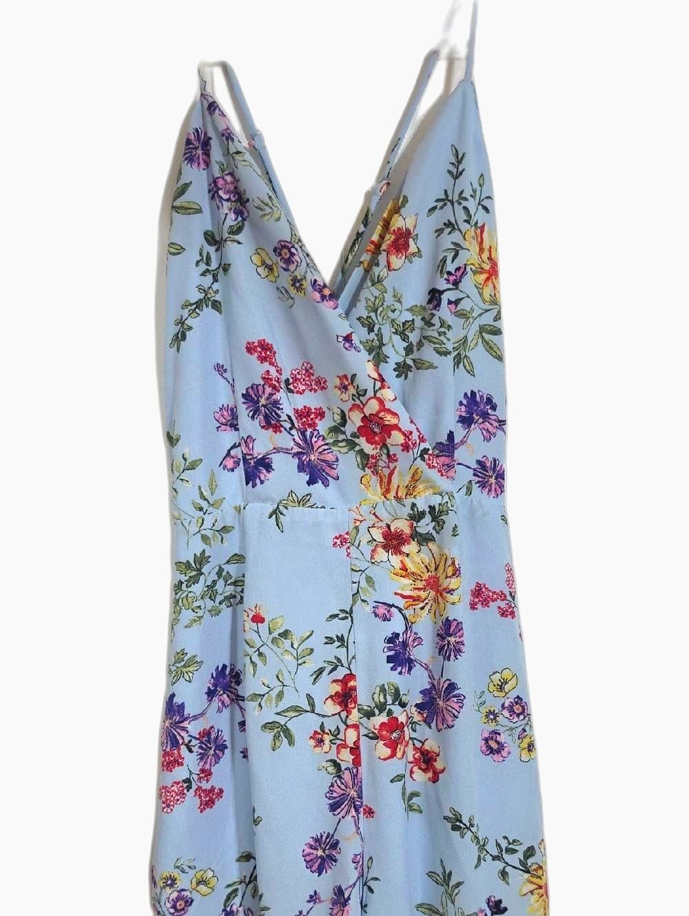 Active USA Light Blue Floral Romper Shorts with Spaghetti Straps